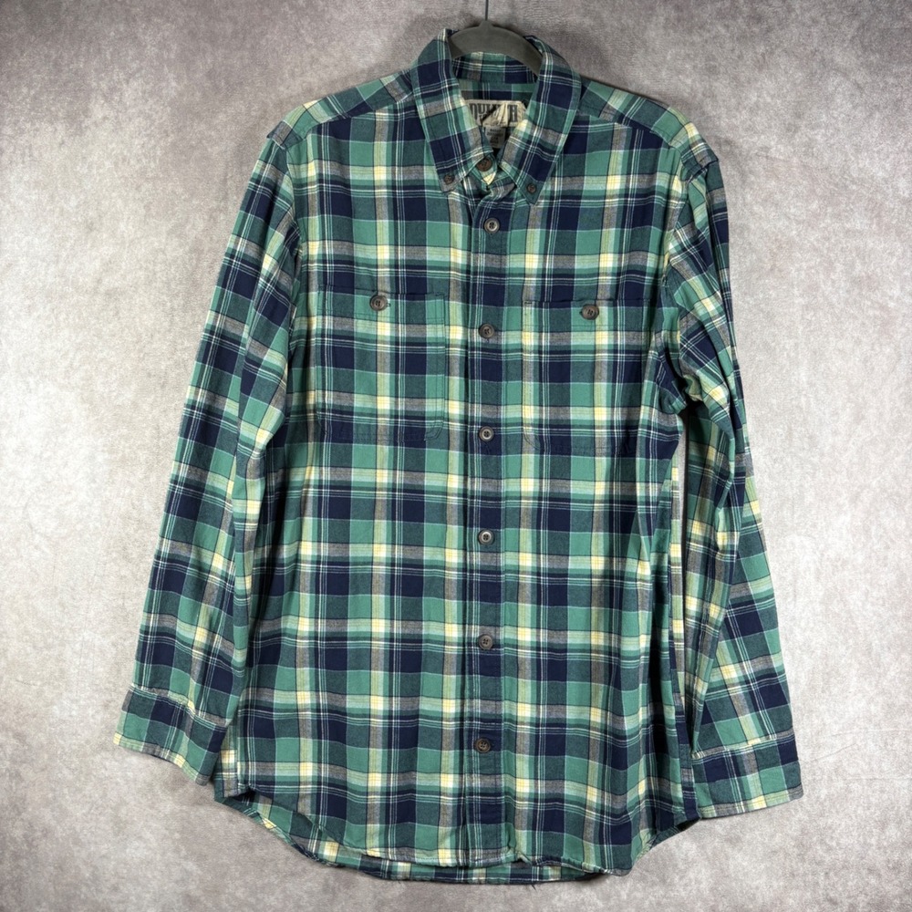 Duluth‎ Trading Co Shirt Mens M Green Plaid Trim Fit Flannel Button Down Cotton